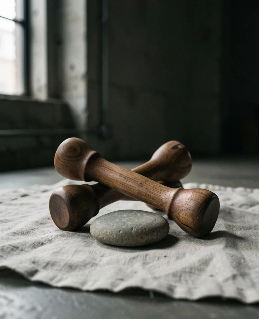 Minimalist yoga props of wood and stone