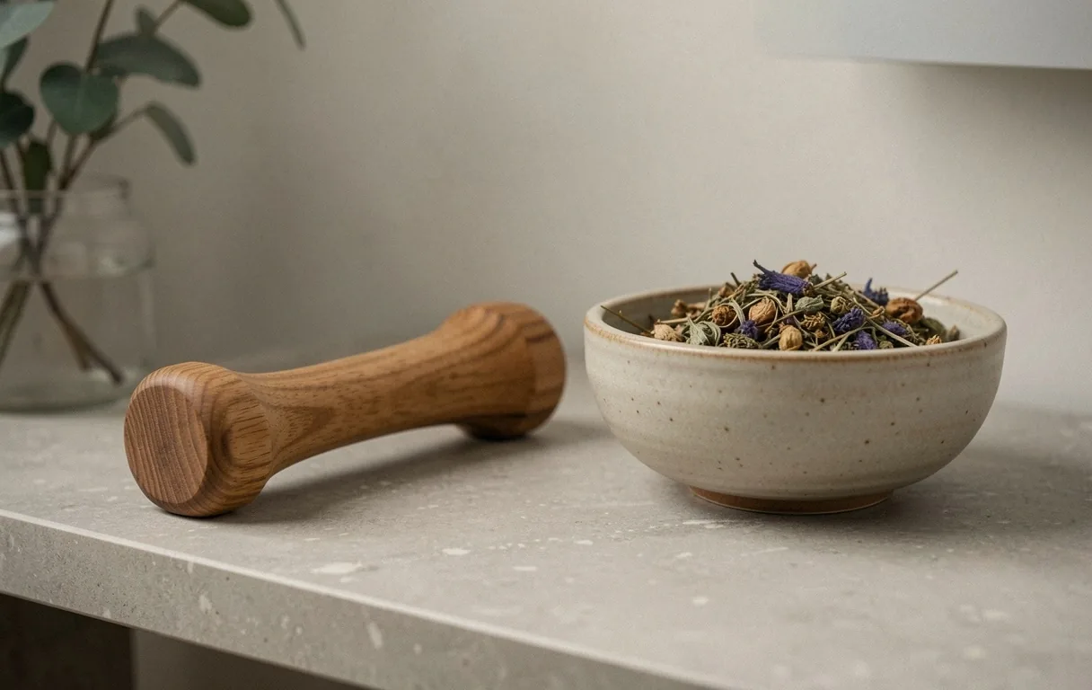 Minimalist yoga props of wood and stone